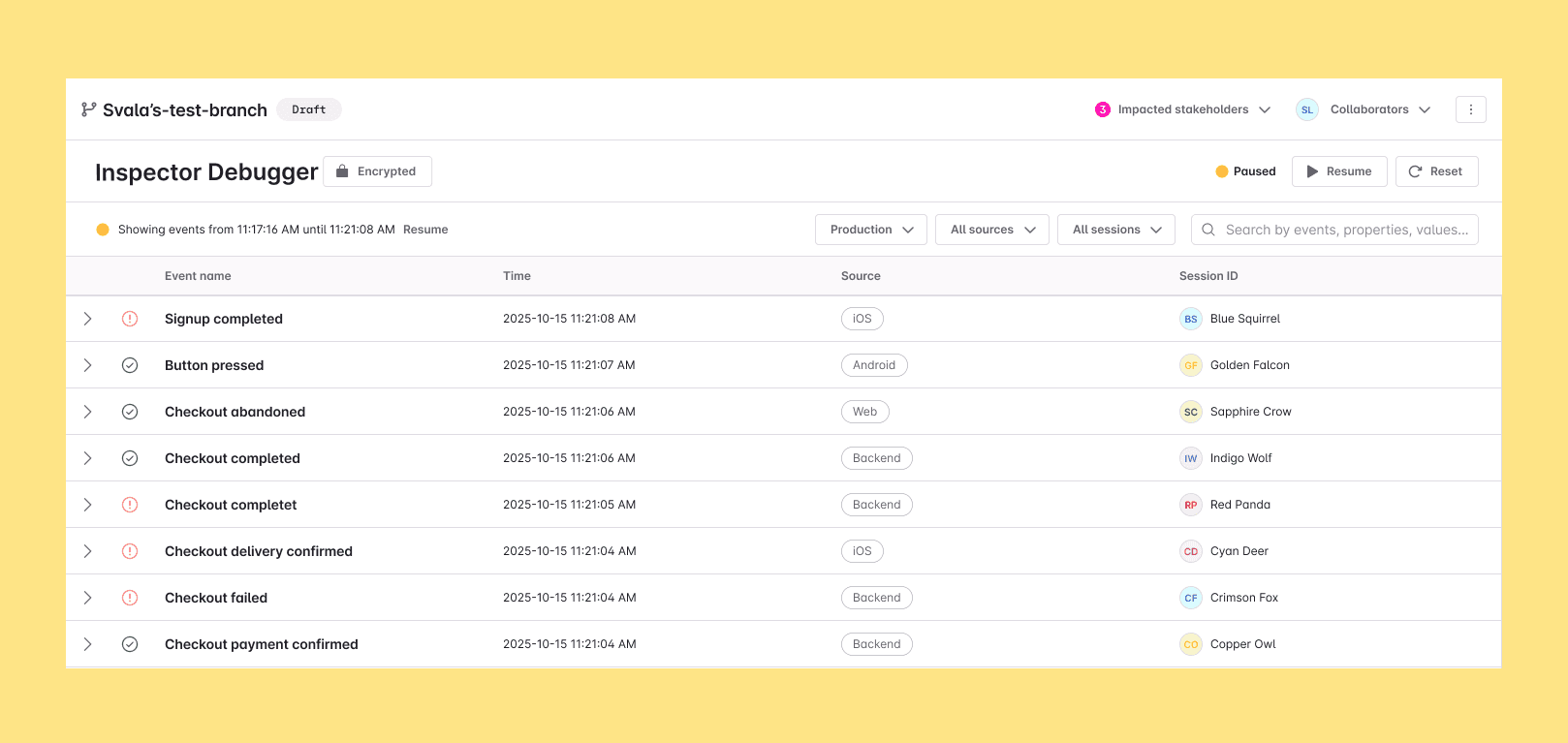 Inspector Debugger event stream